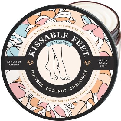 JANE VINE Kissable Feet, Athletes Foot Cream Cream for Itchy, Dry Skin Tea Tree, Coconut & Chamomile Crafted for the Whole Family, No Sting 3.5 oz