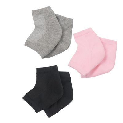 BESTYASH 3 Pairs Moisturizing Gel Heel Socks for Men and Women Breathable Ankle Socks Anti-Dry Cracked Heel Protection Black Grey Pink