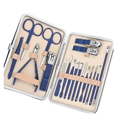 18 Pieces Stainless Steel Manicure Kit Manicure Set Nail Clippers Pedicure Kit Stainless Steel Manicure Kit Professional Grooming Kits Nail Care Tools with(Azul)