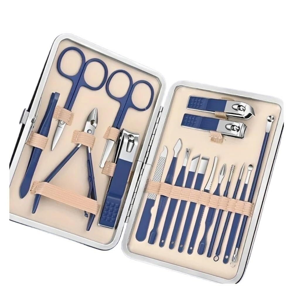 18 Pieces Stainless Steel Manicure Kit Manicure Set Nail Clippers Pedicure Kit Stainless Steel Manicure Kit Professional Grooming Kits Nail Care Tools with(Azul)