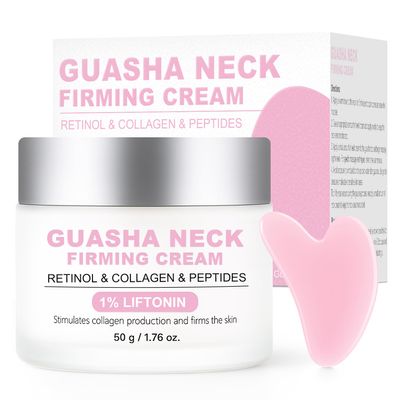Neck Firming and Tightening Cream with Gua Sha Tool  Retinol, Collagen & Peptides for Jawline, Dcollet & Double Chin | Anti-Wrinkle Lifting Moisturizer 1.76 oz