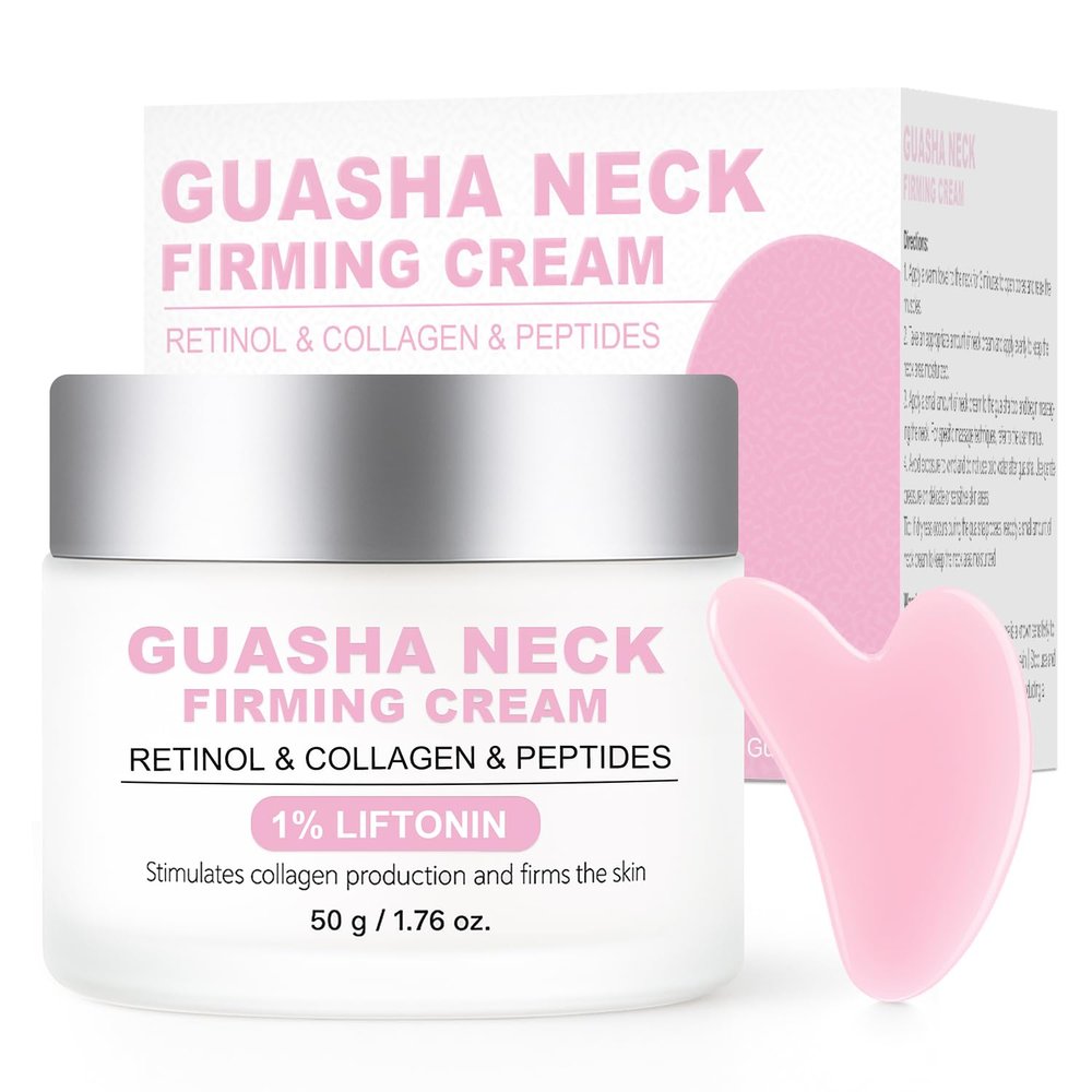 Neck Firming and Tightening Cream with Gua Sha Tool  Retinol, Collagen & Peptides for Jawline, Dcollet & Double Chin | Anti-Wrinkle Lifting Moisturizer 1.76 oz