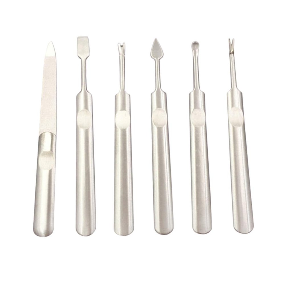 OFFIGAM 1 Set Nail Art Tool Stainless Steel Nail File Earpicks Cuticle Forks for Dead Skin Removal Professional Manicure Kit for Personal and Salon Use Silver