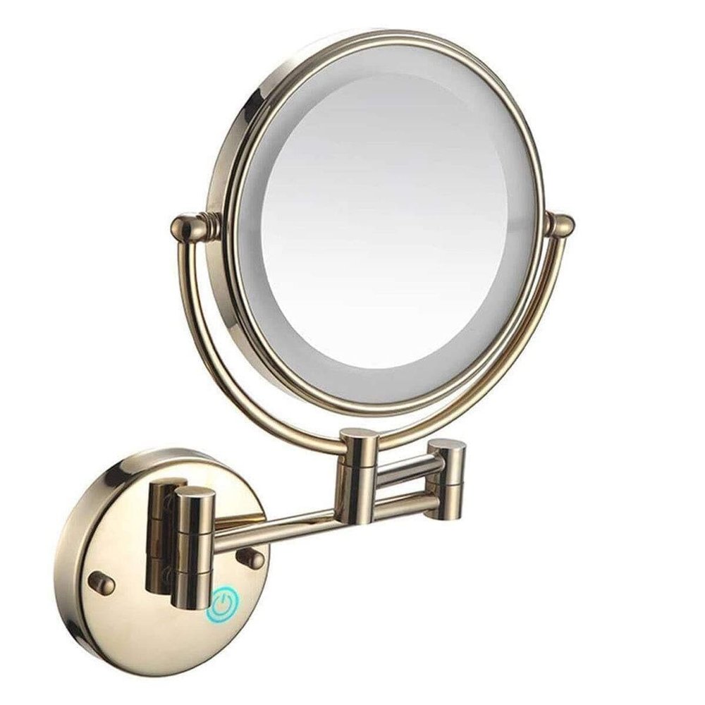 NIELONGHCY 10" LED Wall Mounted Makeup Mirror, 7X Magnification, 360 Rotation, Zirconium Gold/Nickel Brushed