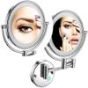 NIELONGHCY 10" LED Wall Mounted Makeup Mirror, 7X Magnification, 360 Rotation, Zirconium Gold/Nickel Brushed view 2