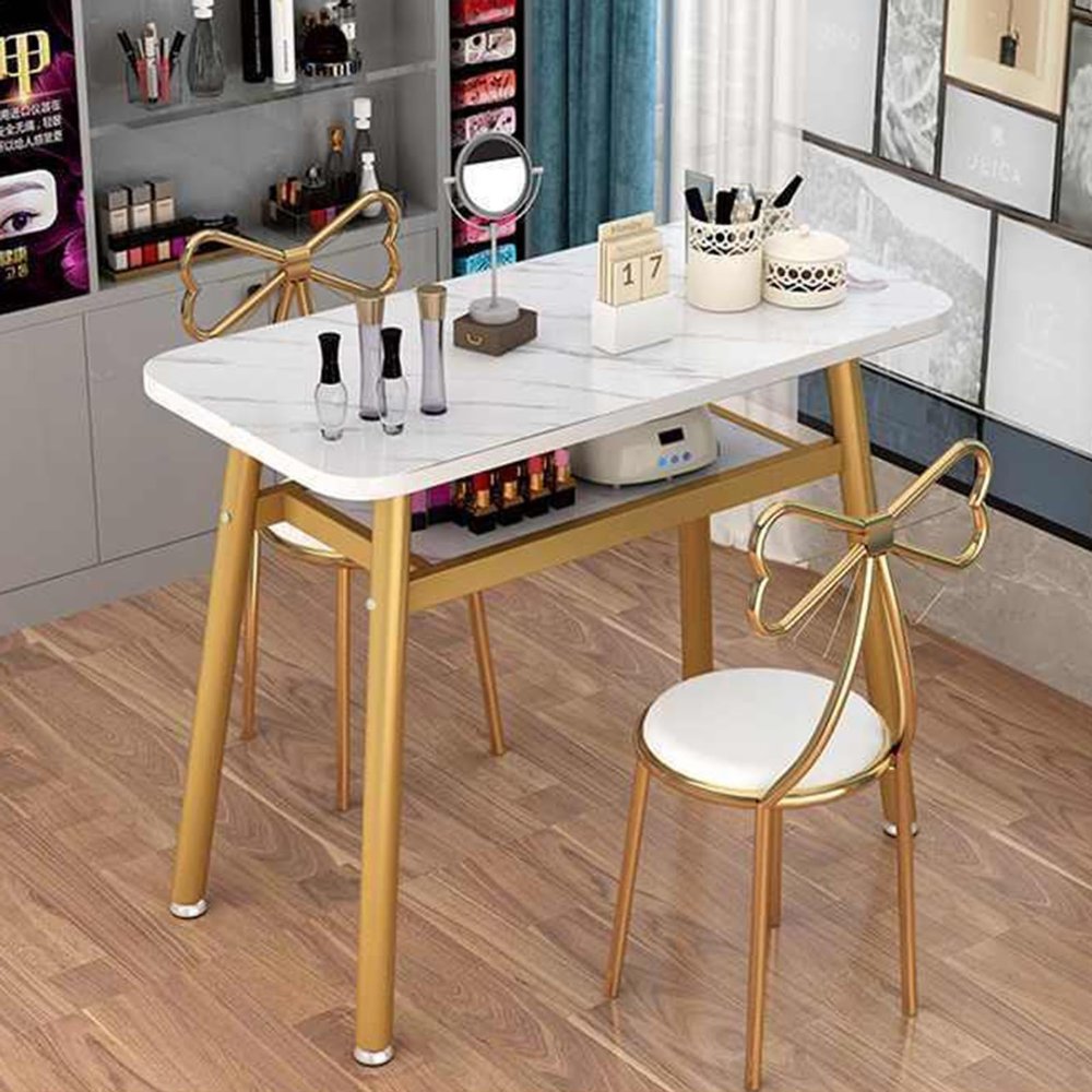 Lyzxuhlr Stylish Functional Table, Marble Tabletop Metal Bracket, Modern Professional Beauty Salon Spa Nail Desk Workstation(80cm)