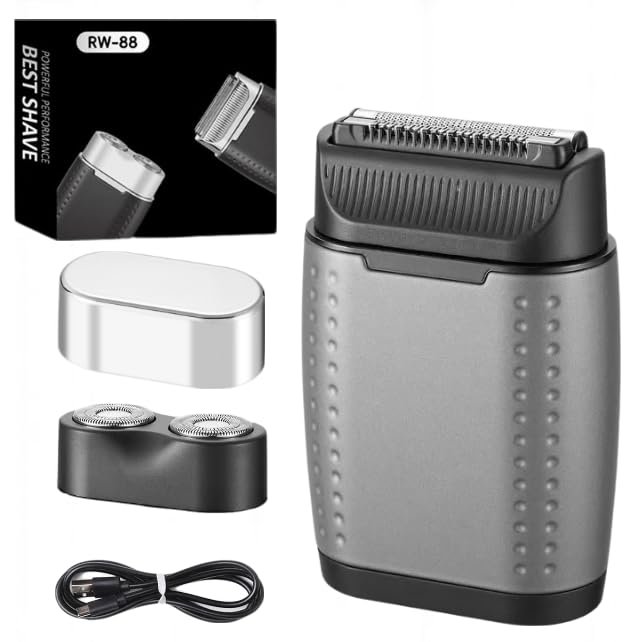2 in 1 Rechargeable Dual-Blade Electric Foil Shavers for Men,Mini Electric Razor for Face with IPX6 Waterproof Wet/Dry,LED Display Foil Shaver for Men with 2 Gears Adjustable Face Shaver (Grey)