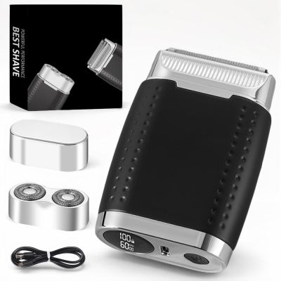2 in 1 Rechargeable Dual-Blade Electric Foil Shavers for Men,Mini Electric Razor for Face with IPX6 Waterproof Wet/Dry,LED Display Foil Shaver for Men with 2 Gears Adjustable Face Shaver (Black)