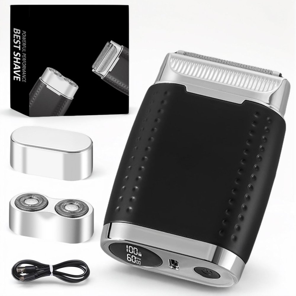 2 in 1 Rechargeable Dual-Blade Electric Foil Shavers for Men,Mini Electric Razor for Face with IPX6 Waterproof Wet/Dry,LED Display Foil Shaver for Men with 2 Gears Adjustable Face Shaver (Black)