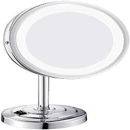 8-Inch Desktop Makeup Mirror, 3X Magnification, 360 Rotation, LED Lighted, Silver Plated, Adjustable Height, Stylish and Corrosion-Resistant Vanity Mirror for Bedroom, Bathroom, Spa