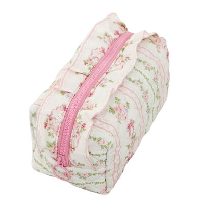 SoGhhd Mini Quilted Makeup Bag Pouch Travel Cute Floral Small Cosmetic Bags for Women Girls Cotton Preppy Toiletry Skincare Essentials Organizer Case Purse (Floral)