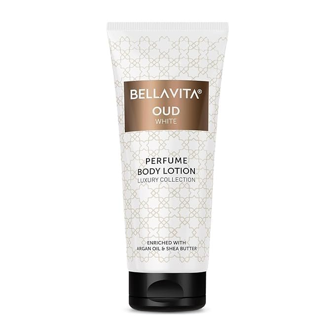 Bella'Vita Luxury OUD WHITE Perfume Body Lotion for Nourishing, Hydrating, Soft, Supple,Healthy Skin with Argan Oil and Shea Butter 200 Ml