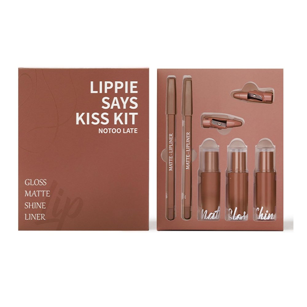 5 In 1 Lipstick Set For Women Girls Matte Liquid Lipstick +Shimmer Lip Gloss + Plumping Lip Gloss + Lip Liner Pencil