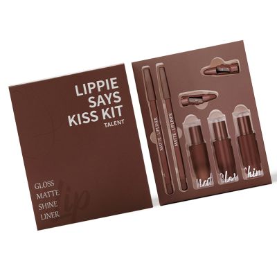 5 In 1 Lipstick Set For Women Girls Matte Liquid Lipstick +Shimmer Lip Gloss + Plumping Lip Gloss + Lip Liner Pencil
