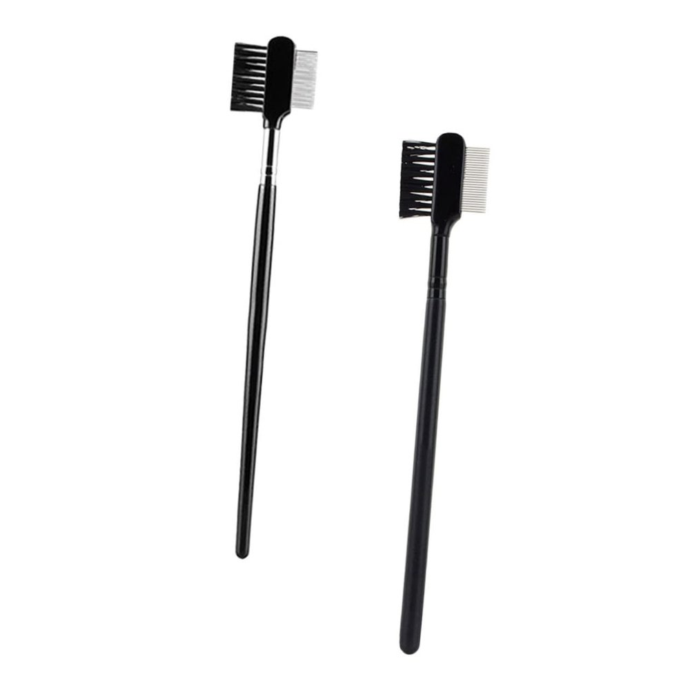 OFFIGAM 2pcs Portable Eyebrow and Eyelash Grooming Tools Dual-ended Eyebrow Comb and Brush for Shaping Beauty Accessories for Salon and Home Use Black Silver