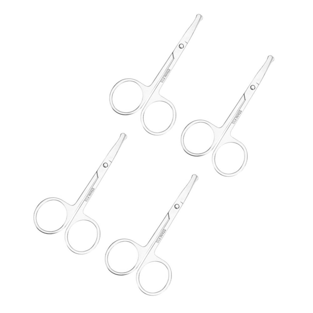 TOVINANNA Stainless Steel Nose Hair Scissors Set 4-Piece Grooming Tool for Men and Women Rounded Tip Eyebrow Trimmers and Scissors