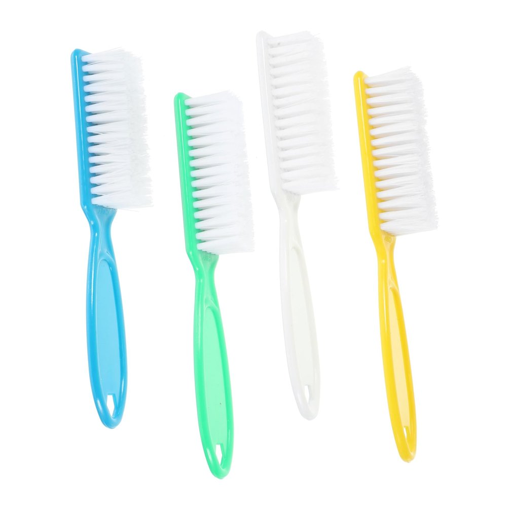 FRCOLOR 4pcs Nail Brush with Long Handle Durable Plastic Cleaning Scrubbing Tool for Nail Makeup Random Pattern for Fingernail and Toenail Care
