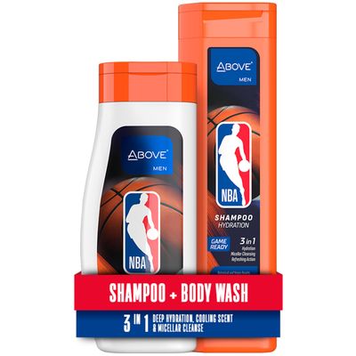 ABOVE NBA 3-in-1 Shampoo + NBA Body Wash for Men | GAME READY | Fresh-Court Cooling Scent | Official NBA Product | 2-Pack Bundle