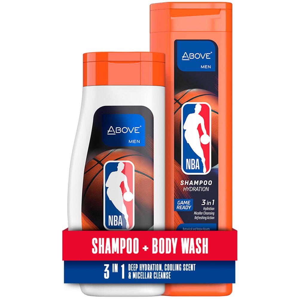 ABOVE NBA 3-in-1 Shampoo + NBA Body Wash for Men | GAME READY | Fresh-Court Cooling Scent | Official NBA Product | 2-Pack Bundle