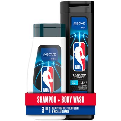 ABOVE NBA 3-in-1 Shampoo + Body Wash for Men | ICE MINT | Official NBA Product | 2-Pack Bundle