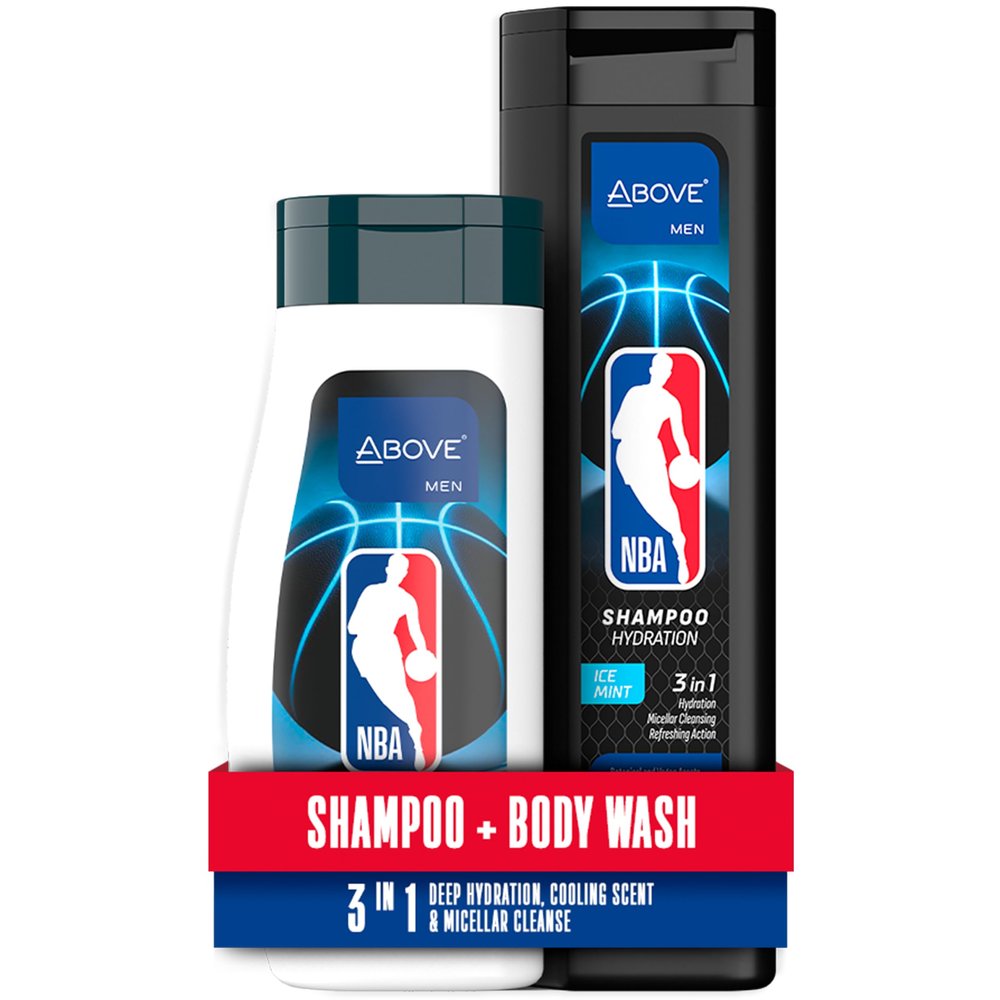 ABOVE NBA 3-in-1 Shampoo + Body Wash for Men | ICE MINT | Official NBA Product | 2-Pack Bundle
