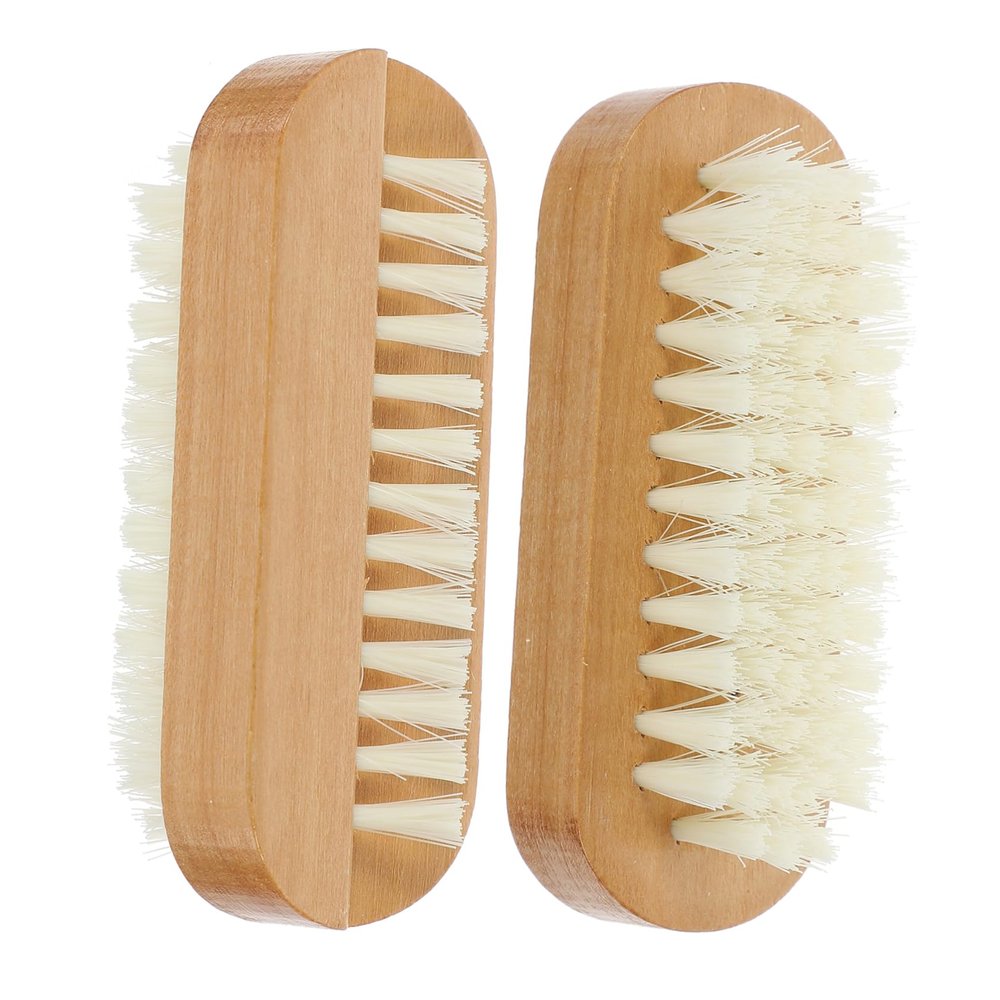 BATHVEVE Double-Sided Wooden Nail Brush Set 2 Pcs Fingernail Scrub Brush Soft Bristles for Cleaning Nails and Toenails Suitable for Men and Women