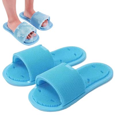 Foot Shower Scrubber, 2PCS Soft Silicone Bristle Foot Washer Slipper with Non-Slip Suction Cups, Exfoliating Dead Skin Cleaner for Shower, Scrubber for Unisex Adults