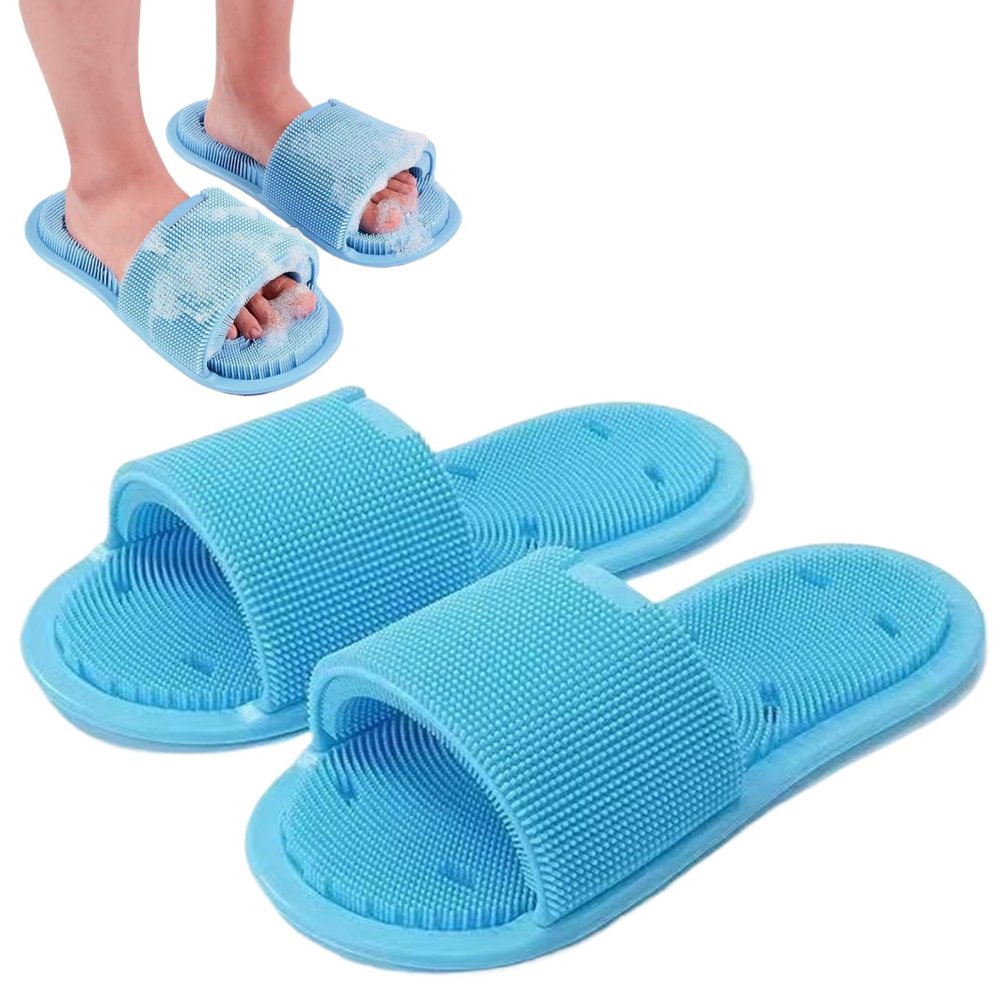 Foot Shower Scrubber, 2PCS Soft Silicone Bristle Foot Washer Slipper with Non-Slip Suction Cups, Exfoliating Dead Skin Cleaner for Shower, Scrubber for Unisex Adults