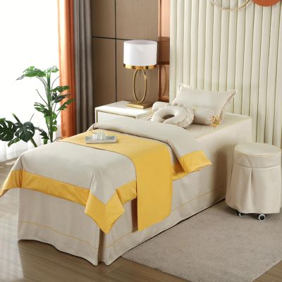 Beige,70x185cm/27.5x72.8in,Massage Table Cover with Hole,Elastic Massage Bed Cover Large Beauty Massage Couch Cover Washable Pillowcase Stool Cover Bed Cover 4 Piece Set