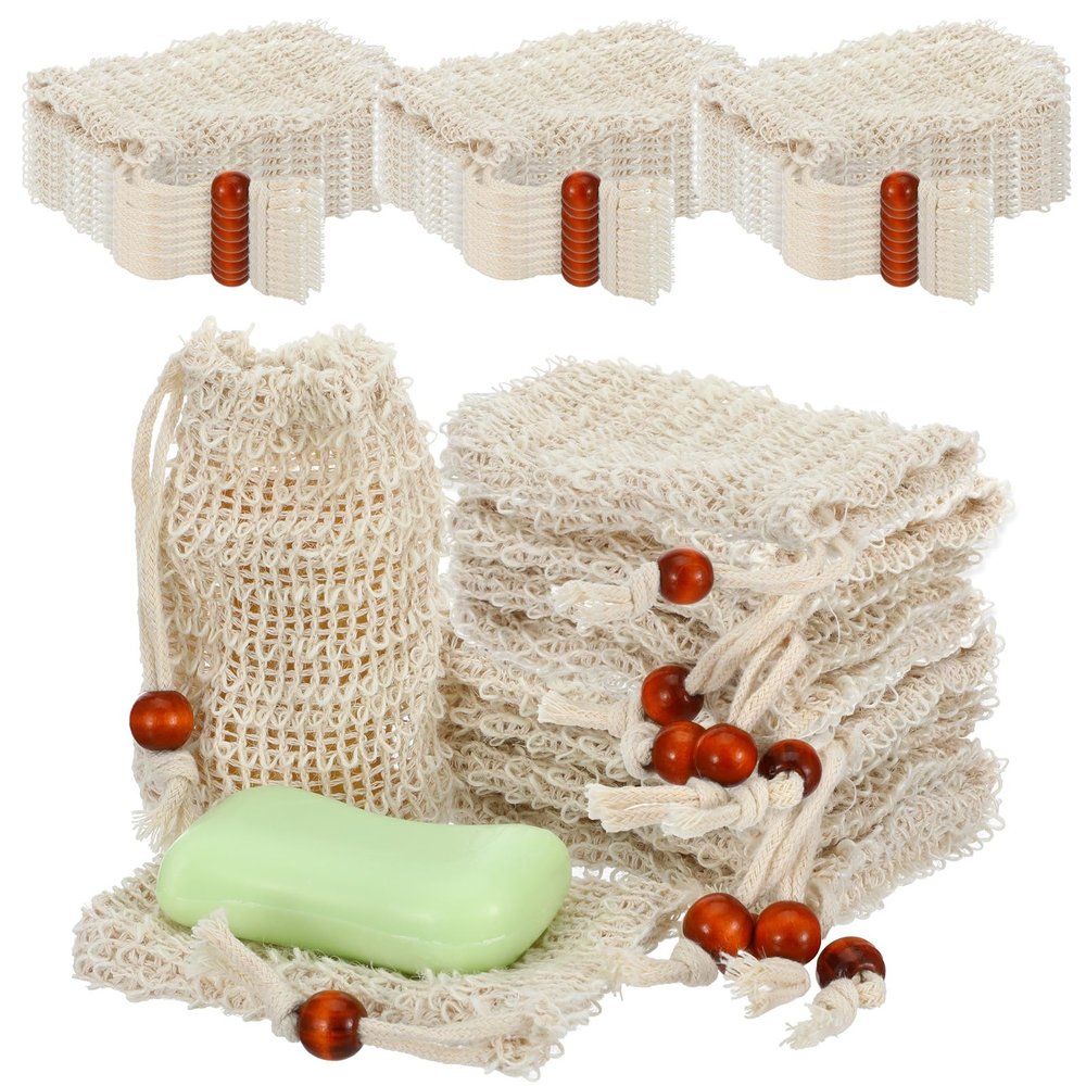 40 Pack Soap Bags Mesh Exfoliating with Drawstring Bar, Natural Sisal Soap Pouch Drying Exfoliating Net for Bath and Shower
