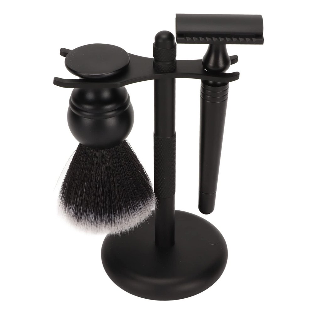 3pcs Beard Trimming Brush Set | Stainless Steel Stand Holder for Drying & Organizing | Compatible with Most Trimmer Styles/Presents for Men | Black ABS & Nylon Wool Kit