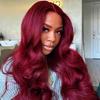 Realloves 99J Burgundy Body Wave Human Hair Bundles with 4x4 HD Lace Closure Brazilian Remy Hair Wine Red Colored Wavy Bundles 18 20 22+18 Inch Free Part view 3