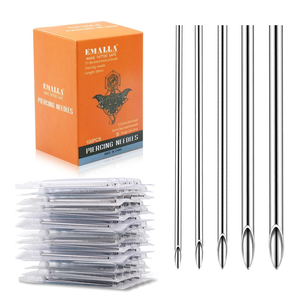 combofix Body Piercing Needles 100pcs Mixed 12G 14G 16G 18G 20G Stainless Steel Hollow Needles for Ear Nose Navel Lip Disposable Piercing