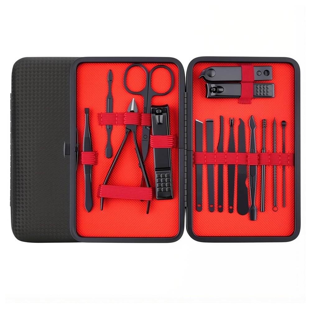 10/16/24 Piece Manicure Set, New Manicure Nail Clipper Pedicure Set, Professional Nail Clippers, Portable Travel Hygiene Kit, Stainless Steel Black Manicure Set, Nail Clipper Tool Set (16-piece set)