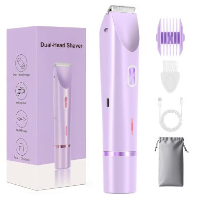 GlossLuxe Bikini Trimmer for Women, 2-in-1 Dual Head Shaver Women, IPX7 Waterproof Gentle Electric Razors for Sensitive Areas, Cordless Hair Removal for Shower & Travel, Holiday Gift (Purple)
