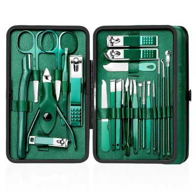 10/20/24/26 PCS Stainless Steel Nail Clipper Set, Grooming Tool Set With Portable Case, Manicure Tool Set, Green Nails Cut, Grooming Tool Set With Portable Case, Green, Forest Green (24PCS set)