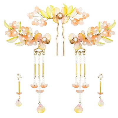 5PCS Flower Tassels Hairpin for Women, Chinese Tassel Hair Stick Peony Flower Crystal Pearl Hanfu Metal Hair Pins Sticks Chopsticks Bun Updo Holders Accessories for Women Girls (Style 3)