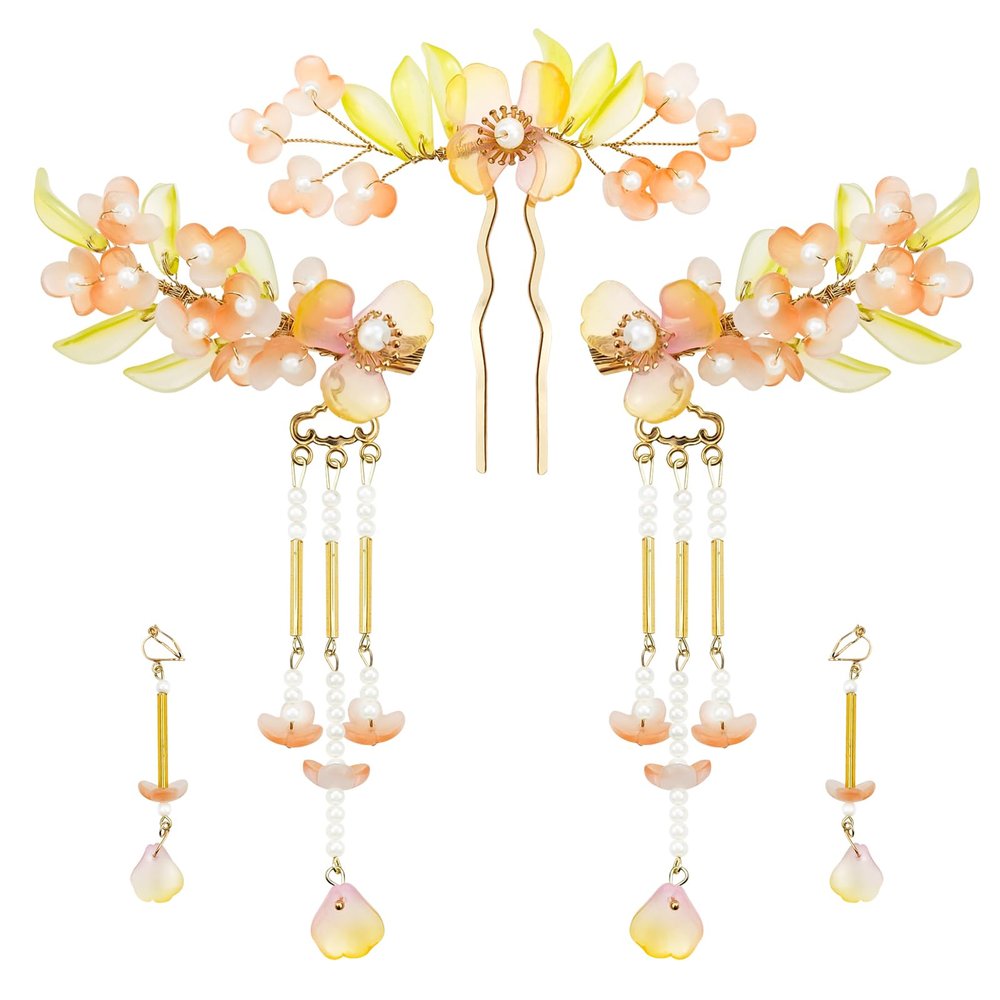 5PCS Flower Tassels Hairpin for Women, Chinese Tassel Hair Stick Peony Flower Crystal Pearl Hanfu Metal Hair Pins Sticks Chopsticks Bun Updo Holders Accessories for Women Girls (Style 3)