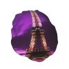 Purple Eiffel Tower Shower Cap Reusable Elastic Bath Caps Waterproof Bath Hair Hat for Women Men Spa Salon Large Shower Bonnet Double Layer Bathing Hair Cap for Long Hair, Braids view 2