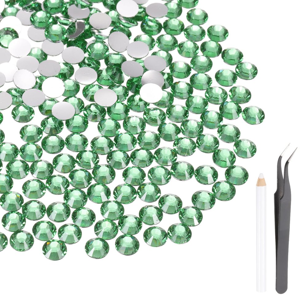 MECCANIXITY 2500pcs SS6 2mm Flatback Crystal Rhinestones, Resin Crystal Gems with Tweezer Dotting Pen Non Hotfix for Bedazzling Tumblers Mugs Bottles Nail DIY Crafts, Grass Green