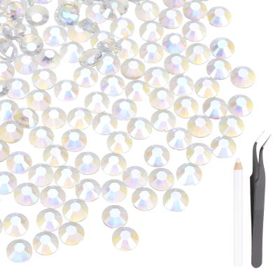 MECCANIXITY 600pcs SS30 6mm Flatback Crystal Rhinestones, Resin Crystal Gems with Tweezer Dotting Pen Non Hotfix for Bedazzling Tumblers Mugs Bottles Nail DIY Crafts, AB Color