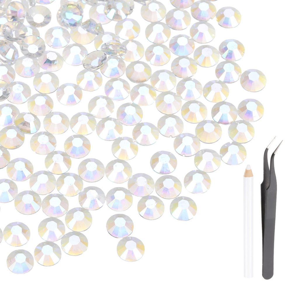 MECCANIXITY 600pcs SS30 6mm Flatback Crystal Rhinestones, Resin Crystal Gems with Tweezer Dotting Pen Non Hotfix for Bedazzling Tumblers Mugs Bottles Nail DIY Crafts, AB Color