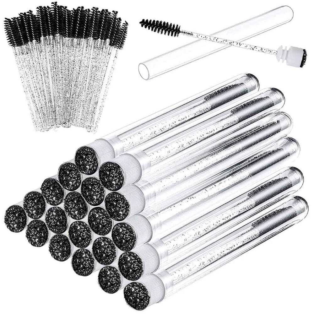 20Pcs Disposable Mascara Brushes Tubes Set, 5 Pieces Empty Tubes with 15 Pieces Eyelash Brushes for Eyelash Extension Lash Mascara Wand