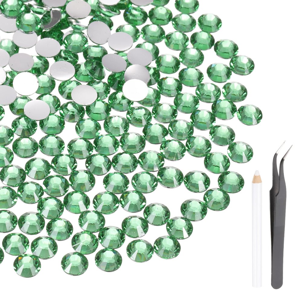 MECCANIXITY 600pcs SS30 6mm Flatback Crystal Rhinestones, Resin Crystal Gems with Tweezer Dotting Pen Non Hotfix for Bedazzling Tumblers Mugs Bottles Nail DIY Crafts, Grass Green