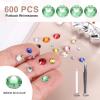 MECCANIXITY 600pcs SS30 6mm Flatback Crystal Rhinestones, Resin Crystal Gems with Tweezer Dotting Pen Non Hotfix for Bedazzling Tumblers Mugs Bottles Nail DIY Crafts, Grass Green view 2