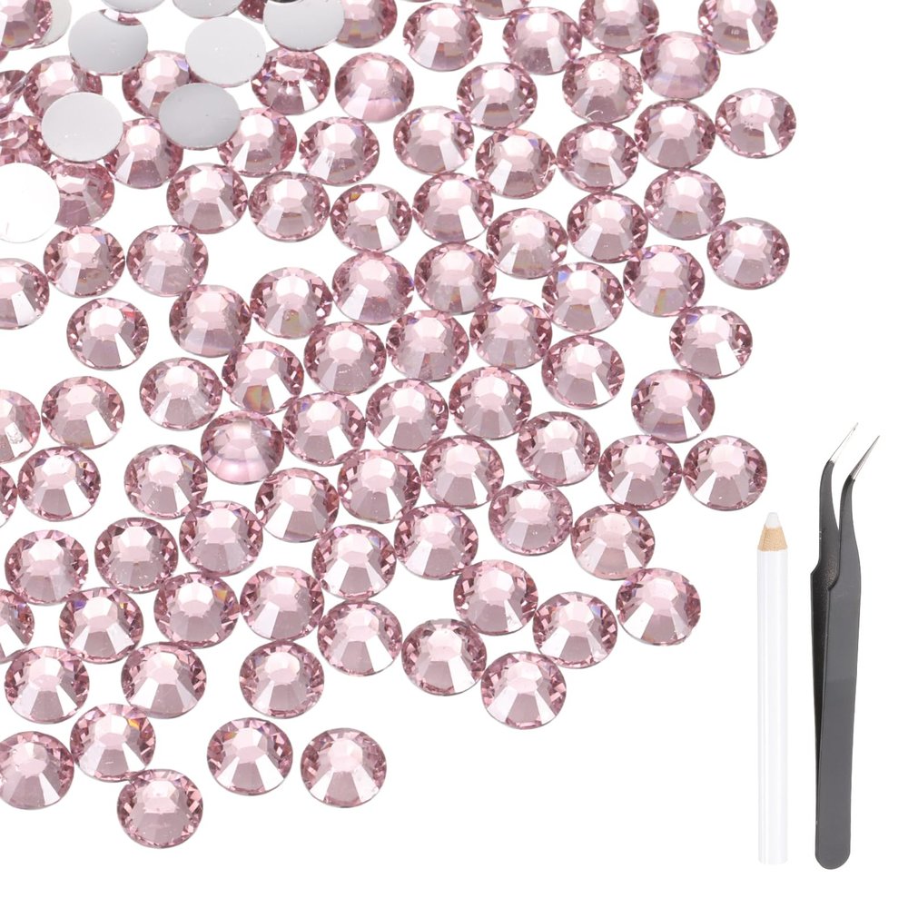 MECCANIXITY 600pcs SS30 6mm Flatback Crystal Rhinestones, Resin Crystal Gems with Tweezer Dotting Pen Non Hotfix for Bedazzling Tumblers Mugs Bottles Nail DIY Crafts, Pink