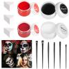13PCS Clown Makeup Kit, Black + White + Red + Dark Red Face Body Paint Set with 6 Painting Brushes & 3 Sponge,Halloween Oil Based Body Paint for Adults Joker Zombie Vampire Skeleton Costume SFX Makeup view 1
