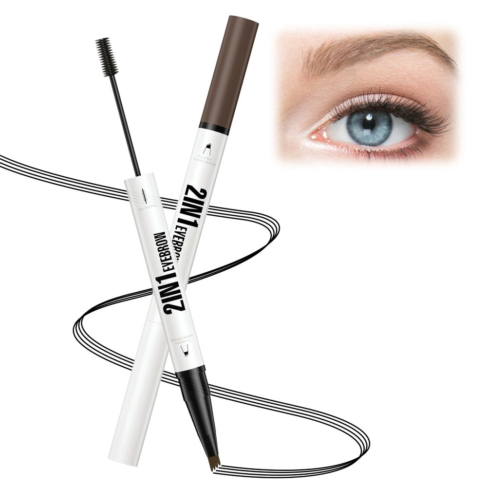 2 In 1 Dual Ended Eyebrow Pen, 2025 New Microblading Eyebrows Pen with Micro-Fork-Tip Last All-Day, Upgrade Waterproof Eyebrow Pens for Natural Hair (Brown)