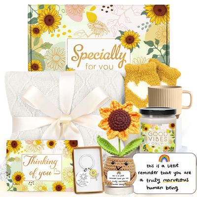 Gossby Gift Basket for Women - Happy Birthday Gift Set for Her, Mom, Sister, Friend, Coworker, Teacher - Get Well Soon, Appreciation, Thinking of You Sunflower Package - This is A Little Reminder