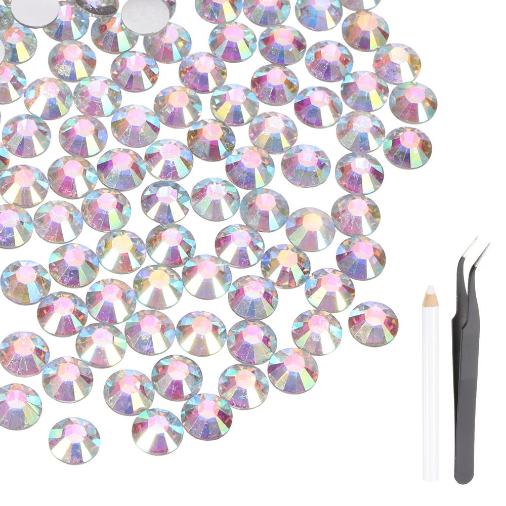 MECCANIXITY 600pcs SS30 6mm Flatback Crystal Rhinestones, Resin Crystal Gems with Tweezer Dotting Pen Non Hotfix for Bedazzling Tumblers Mugs Bottles Nail DIY Crafts, AB White